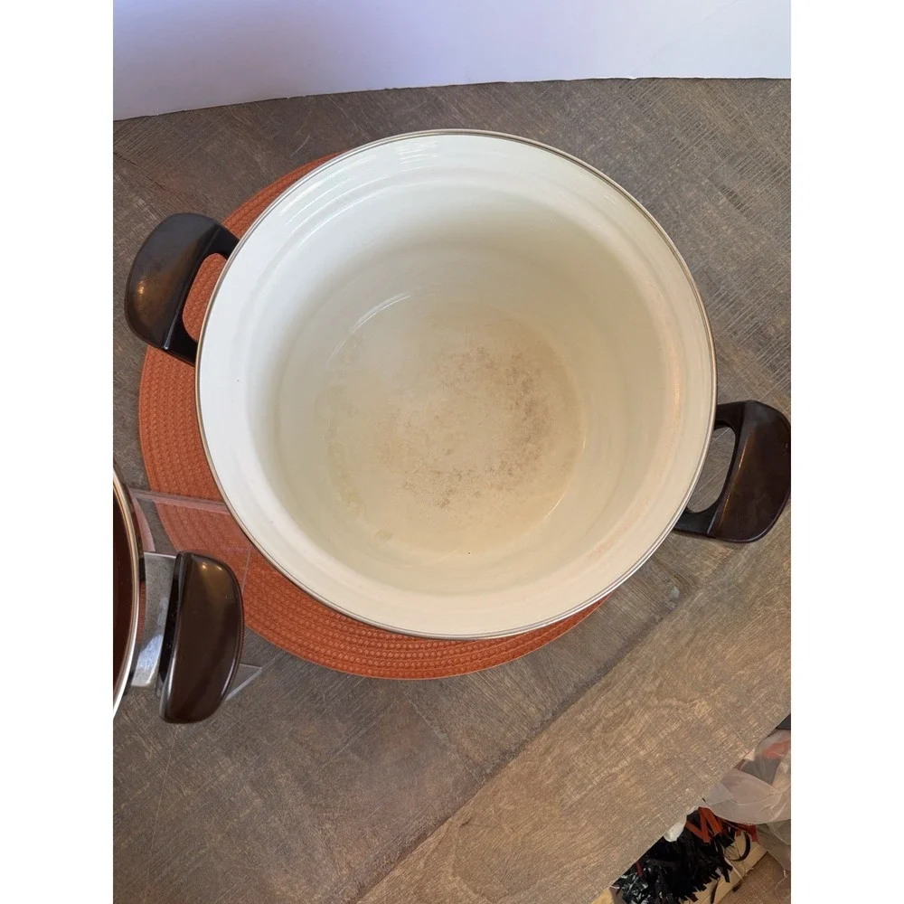 Vintage Sanko Show Ware  Enamel Orange Poppy Set Of 2 Stock Pot/ Dutch Oven